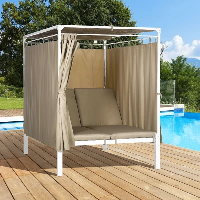 Sezlong cu 2 locuri si acoperis retractabil, perdele de protectie