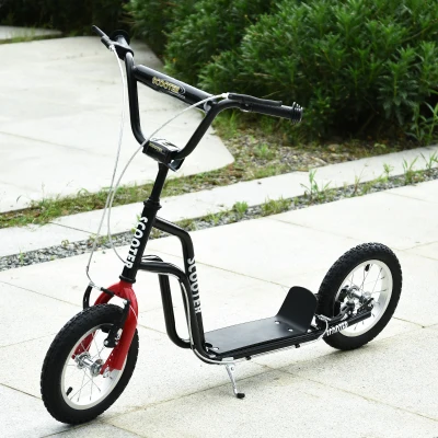 HOMCOM Kinderroller Lenker Verstellbar Scooter Tretroller Cityroller Kinder Roller Kickboard mit Luftreifen 12 Zoll ab 5 Jahre Schwarz 120 x 58 x 75-80 cm