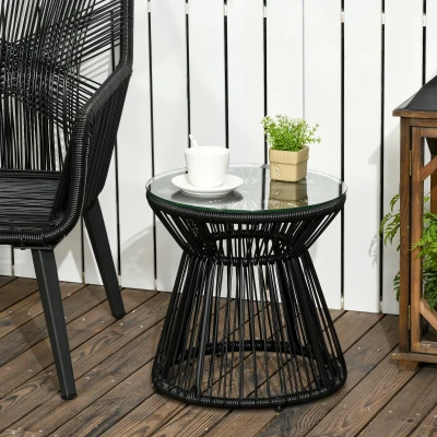 Outsunny Gartentisch im Boho-Stil, wetterbeständig, PE-Rattan, 40 cm x 40 cm x 42 cm, Schwarz