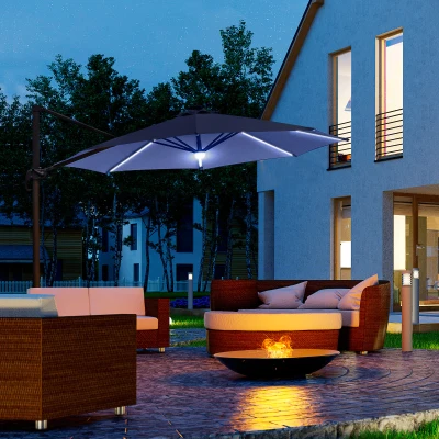 Outsunny 3m LED Cantilever Parasol Blue with Base