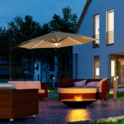 Outsunny 3m LED Cantilever Parasol Brown with Base
