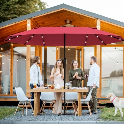 Outsunny Double-Sided Patio Parasol Red 4.4m with LED Lights