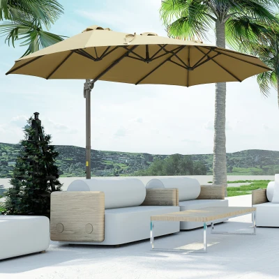 Outsunny 4.5m Double-Sided Patio Parasol Khaki
