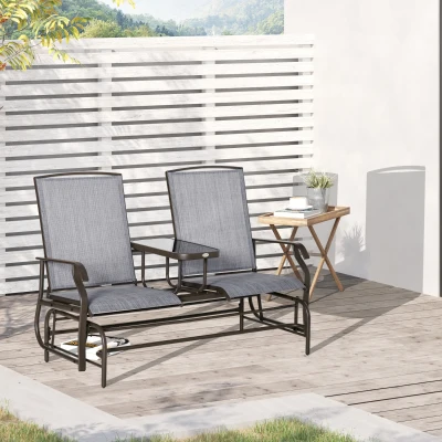 Outsunny Metal Double Swing Chair Glider Rocking Chair Seat Outdoor Seater Garden Furniture Patio Porch With Table