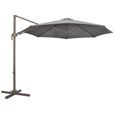 Outsunny 3(m) Cantilever Parasol with 360° Rotation Roma Umbrella, Hanging Sun Shade with Aluminium Frame, Tilt Crank, 8 Ribs and Cross Base, Dark Grey