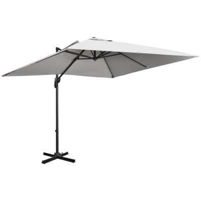 Outsunny 2.7 x 2.7 m Cantilever Parasol - Square Overhanging Umbrella with Cross Base, Crank Handle, Tilt, 360° Rotation and Aluminium Frame, Light Grey
