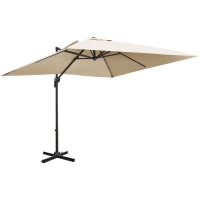 Outsunny 2.7 x 2.7 m Cantilever Parasol - Square Overhanging Umbrella with Cross Base, Crank Handle, Tilt, 360° Rotation and Aluminium Frame, Cream White
