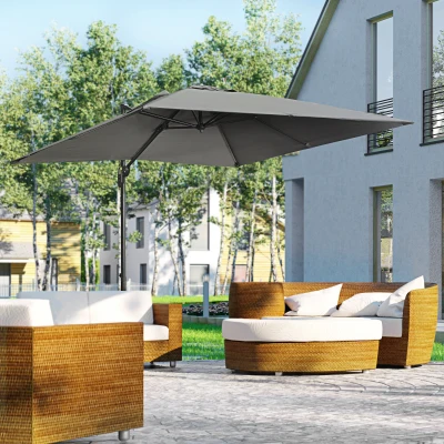 Outsunny 2.7 x 2.7 m Cantilever Parasol - Square Overhanging Umbrella with Cross Base, Crank Handle, Tilt, 360° Rotation and Aluminium Frame, Dark Grey