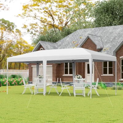 Outsunny 6 x 3m Pop Up Gazebo, Double Roof Foldable Canopy Tent, Wedding Awning Canopy w/ Carrying Bag, White