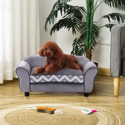 PawHut Sofa dla psa, kanapa dla psa, legowisko dla psa z podniesionymi stopami, kanapa dla psa, szara