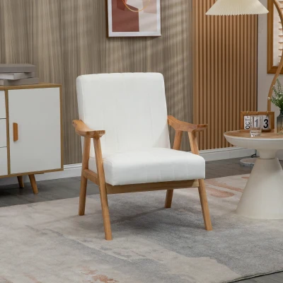 HOMCOM Poltrona de Estilo Nórdico Estofada em Veludo com Assento e Encosto Acolchoados Pés de Madeira 68x74x82 cm Creme