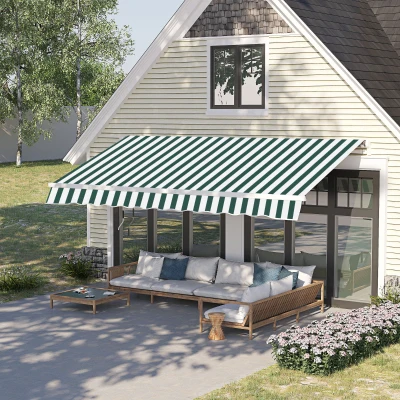 Outsunny Toldo Manual Dobrável de Alumínio Toldo para Varanda com Ângulo Ajustável e Manivela 295x250 cm Verde e Branco
