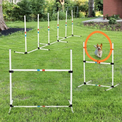 PawHut 3 Piece Pet Agility Training Equipment Dog Play Run Jump Obedience Training Set Adjustable (Pole + Hoop + Hurdle)