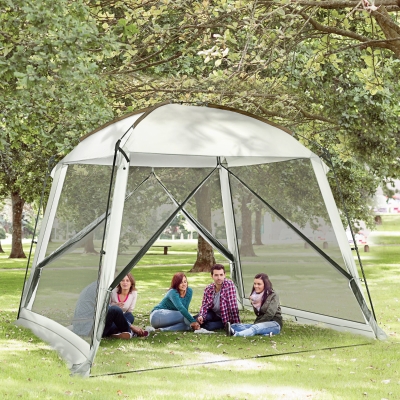 Outsunny Tenda de Jardim para 6-8 Pessoas com 4 Mosquiteiras e 2 Portas Proteção UV50+ Inclui Bolsa de Transporte 3x3 m Branco