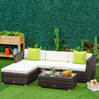 Outsunny Gartenmöbelset 4.tlg., PE-Rattan, Gartensitzgruppe für 3 Personen, abnehmbare Polster, Creme + Braun