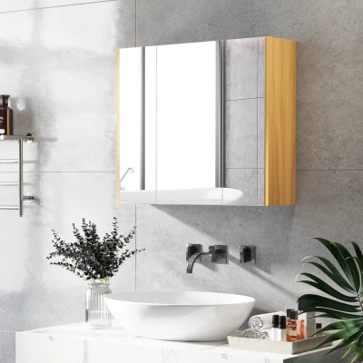 kleankin Armadietto Specchiera Bagno 3 Ante e Mensole Regolabili