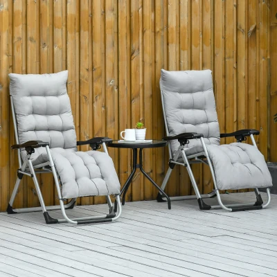 Outsunny Reclining 2 PCS Zero Gravity Chair Folding Garden Sun Lounger Cushion Light Grey