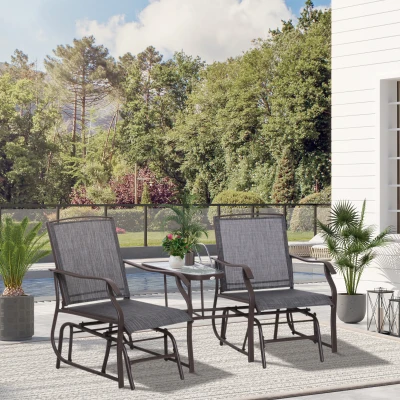 Outsunny Double Glider Rocking Chairs Garden Table High Back Conversation Set