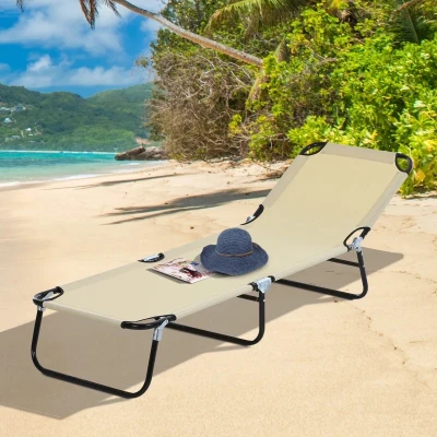 Outsunny Espreguiçadeira dobrável reclinável com ângulo ajustável de 3 posições para exterior carga 120 kg 190x56x28 cm Creme