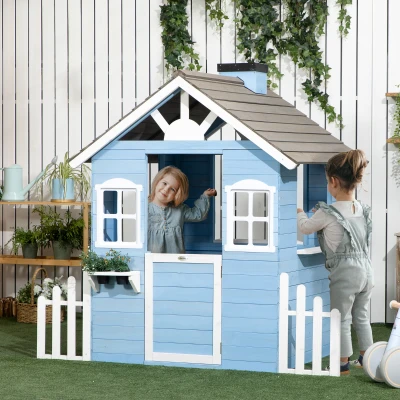 Outsunny Casetta per Bambini 3-7 Anni in Legno di Abete Blu