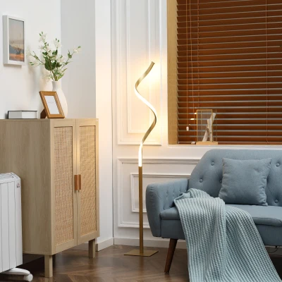 HOMCOM Lámpara de Pie de Metal de Estilo Moderno con Luces LED para Salón Dormitorio Oficina 20,5x20,5x147 cm Dorado