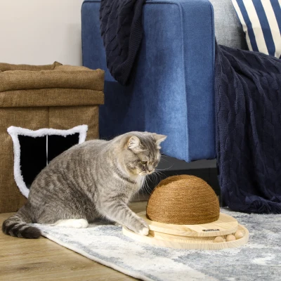 PawHut interactief kattenspeelgoed 2-in-1 design krabspeelgoed grenenhout
