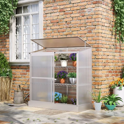Outsunny Sun Plate 3-Tier Greenhouse Polycarbonate Panel Roof Vent w/ Foundation -Silver