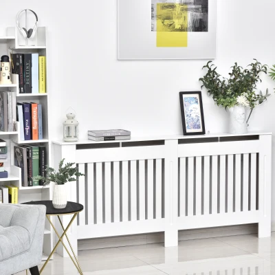 HOMCOM Slatted Radiator Cover Painted Cabinet MDF Lined Grill in White (172L x 19W x 81H cm)
