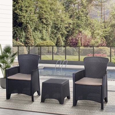 Outsunny 3 PCs Furniture Set Conversation Rattan Sofa Cushion Patio Lawn Garden Balcony