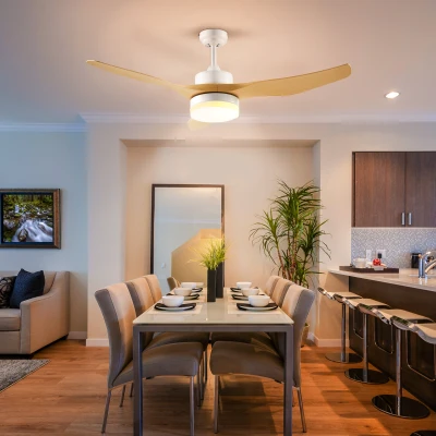 HOMCOM Ventoinha de Teto 20,5W Diâmetro 132cm com Luz LED Ajustável 3 Lâminas Reversíveis 6 Velocidades e Temporizador Madeira