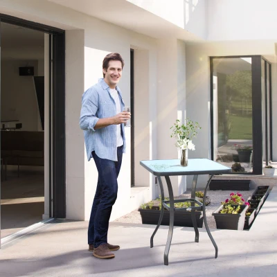 Outsunny Bar Table Bistro Square Glass Dining Kitchen Breakfast Pub Party Metal Garden Café Coffee Table Patio
