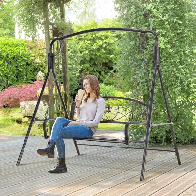 Outsunny 2 Seater Metal Porch Swing Bench, Weather Resistant Garden Swing Chair