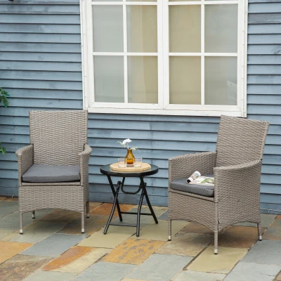 Outsunny 2 PC Outdoor Rattan Armchair Dining Chair Garden Patio Furniture w/ Armrests Cushions Grey