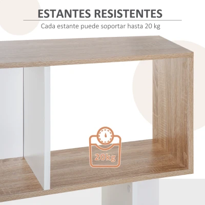 HOMCOM Estantería en Forma de S Alta con 5 Estantes Diseño Moderno para Salón Oficina 60x24x184,5cm Blanco y Madera(m-5)