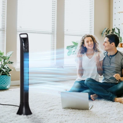 HOMCOM 36'' Freestanding Tower Fan, 3 Speed 3 Mode, 7.5h Timer, 70 Degree Oscillating, LED Display, Remote Controller, Black