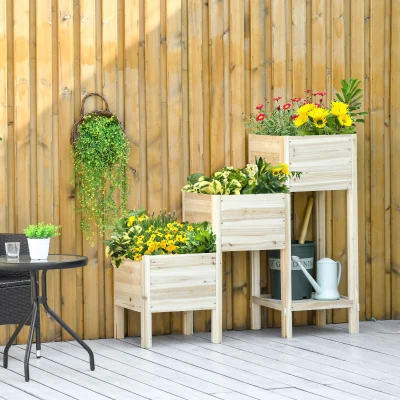 Outsunny podwyższona grządka 3 poziomy 125 cm x 45 cm x 108 cm