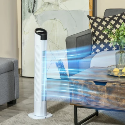 HOMCOM 31" Freestanding Tower Fan, 3 Speed 3 Mode, 7.5H Timer, Oscillating, LED Panel, Remote Control, 31 Inch Standing Fan, White
