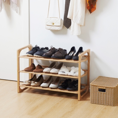 HOMCOM Sapateira de Bambu de 3 Níveis para 9 Pares de Sapatos para Entrada Corredor Casa de Banho 76x33x51 cm Madeira