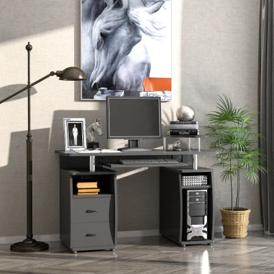 HOMCOM Computertisch Schreibtisch Bürotisch PC Tisch Arbeitstisch Home Office reichlich Stauraum 2 Schubladen Druckregal Schwarz 120 x 55 x 85 cm