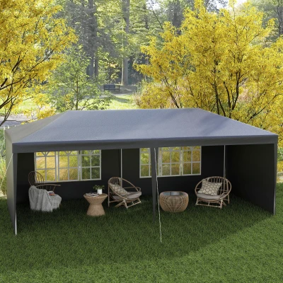 Outsunny 6 x 3 m Party Tent Gazebo - Outdoor Patio Canopy Shelter with Windows and Side Panels, Dark Grey