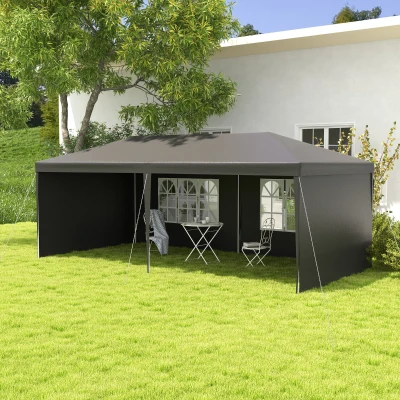 Outsunny 6 x 3 m Party Tent Gazebo - Outdoor Patio Canopy Shelter with Windows and Side Panels, Dark Grey