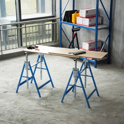 HOMCOM 2 x Gerüstbock Unterstellbock Klappbock höhenverstellbar bis 200kg Stahl Blau 68 x 58 x 80-130 cm