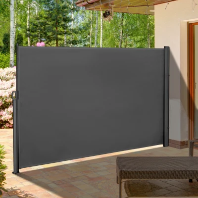 Outsunny Toldo Lateral Retrátil para Terraço Pátio ou Jardim Toldo de Privacidade para Exterior Dobrável 300x180cm Cinza