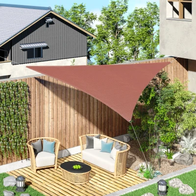 Outsunny Vela de Sombra Triangular 3x3x3 m Toldo Vela de HDPE com Proteção UV Aneis em Forma de D e Cordas para Jardim Pátio Piscina Vermelho Ferrugem
