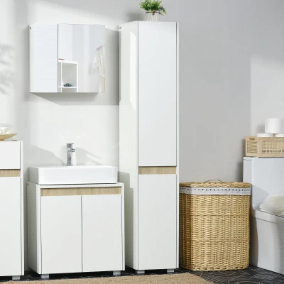 kleankin Coluna Casa de Banho Armário Auxiliar Casa de Banho de 5 Níveis com Prateleiras Ajustáveis 30x33x165cm Branco