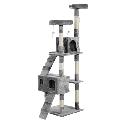 PawHut Arbre à chat griffoir grattoir double niche peluche sisal naturel hauteur 170 cm gris