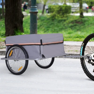 HOMCOM Remorque vélo remorque de transport pour vélo dim. 140L x 88l x 60H cm barre d'attelage universelle housse imperméable amovible gris