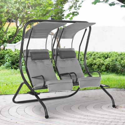 Outsunny Balancelle Jardin 2 Places Acier Noir Polyester Gris