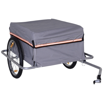 HOMCOM Remorque vélo remorque de transport pour vélo dim. 140L x 88l x 60H cm barre d'attelage universelle housse imperméable amovible gris