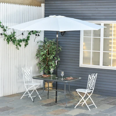 Outsunny Aquatex Glass Garden Table Curved Metal Frame Parasol Hole 4 Legs Outdoor Gre